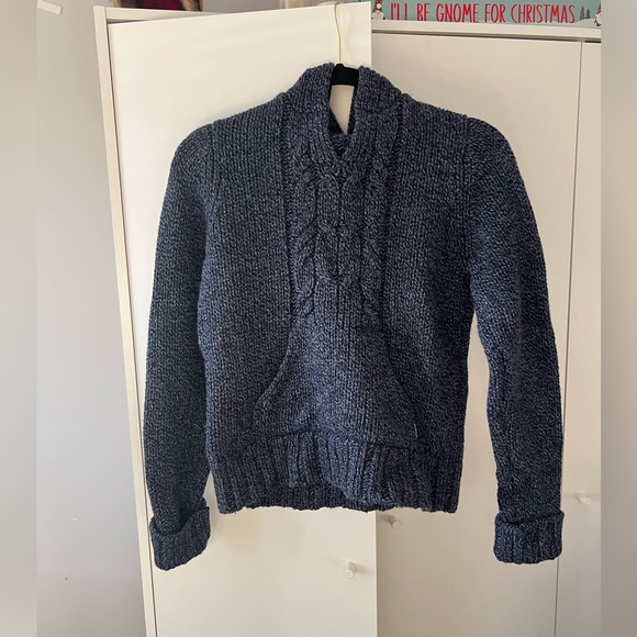 Navy Blue Knitted Hooded V Neck Sweater from Abercrombie and Fitch, size L - Picture 1 of 2